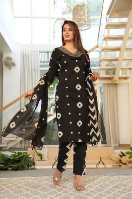 Cotton black  straight  kurti-pant-dupatta set 4
