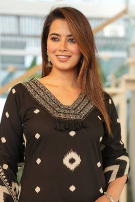 Cotton black  straight  kurti-pant-dupatta set 5