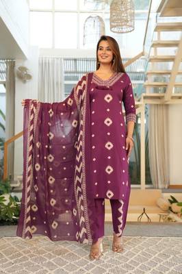 Cotton purple straight  kurti-pant-dupatta set 5