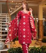 Cotton maroon straight  kurti-pant-dupatta set
