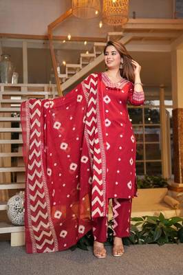 Cotton maroon straight  kurti-pant-dupatta set 4