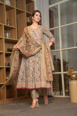 Cotton multi colour anarkali   kurti-pant-dupatta set 1