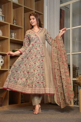 Cotton multi colour anarkali   kurti-pant-dupatta set 3