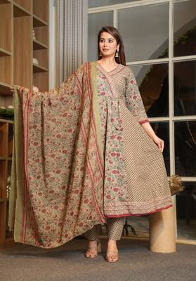 Cotton multi colour anarkali   kurti-pant-dupatta set 4