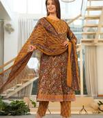 Cotton brown colour anarkali   kurti-pant-dupatta set