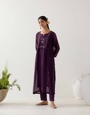 Purple mughal buta kurta set 5