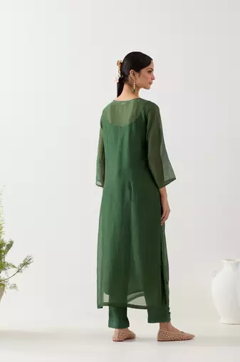 Bottle green pendant kurta set
