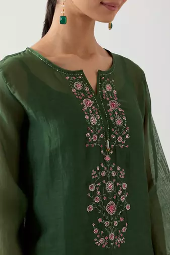 Bottle green pendant kurta set