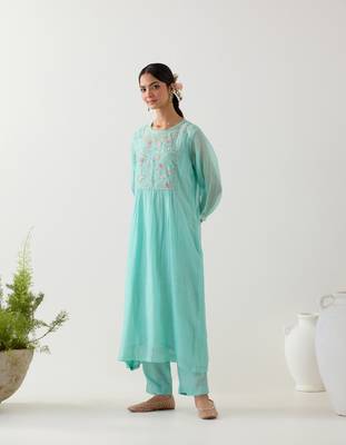 Teal marine life kurta set 1