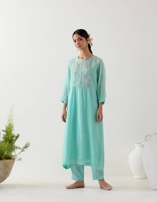 Teal marine life kurta set 2