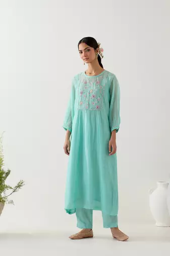 Teal marine life kurta set
