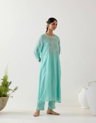 Teal marine life kurta set 3
