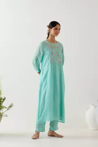 Teal marine life kurta set