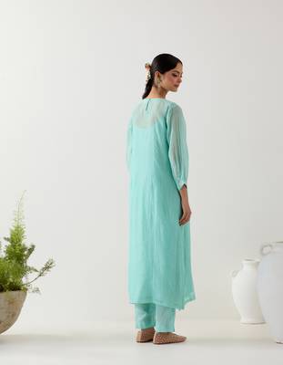 Teal marine life kurta set 4