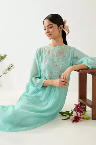 Teal marine life kurta set