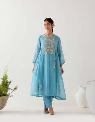 Jodhpur blue applique kurta set 1