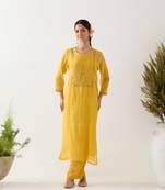 Mustard mughal buta kurta set