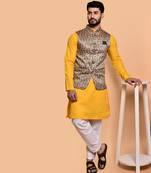Solid cotton kurta pyjama set with nehru jacket