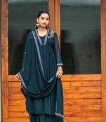 Floral Yoke Design Pleated Thread Work Anarkali Kurta with Palazzos & With Dupatta