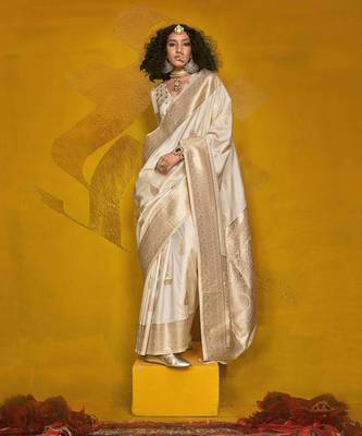 Ivory soft silk banarasi saree for women 1