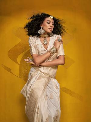 Ivory soft silk banarasi saree for women 2