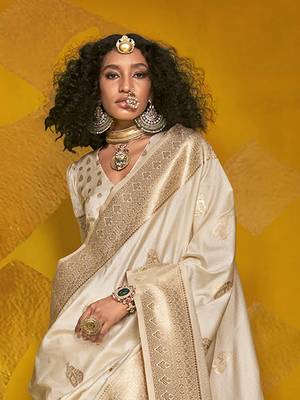 Ivory soft silk banarasi saree for women 3