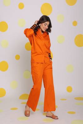 Rust orange shirt and pant summer relaxed 100% cotton co-ord set 1