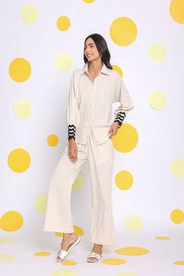 Off white  shirt and pant 2 piece set summer relaxed linen co-ord set 1