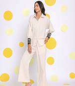 Off white  shirt and pant 2 piece set summer relaxed linen co-ord set