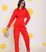 Red shirt with back tie up and pant 2 piece set summer waist fitted 100% cotton co-ord set