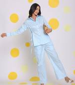 Sky blue shirt with side tie ups and pant 2 piece set summer relaxed casual co-ord set