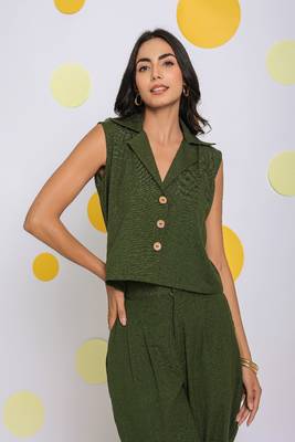 Olive green everyday wear top and pant two piece set summer relaxed 100% cotton co-ord set 3