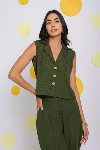 Olive green everyday wear top and pant two piece set summer relaxed 100% cotton co-ord set