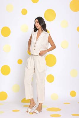 Off white formal top and pant two piece set summer relaxed linen co-ord set 1
