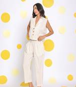 Off white formal top and pant two piece set summer relaxed linen co-ord set