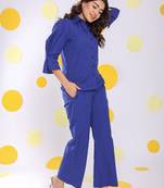 Royal blue shirt and pant 2 piece set summer relaxed linen co-ord set