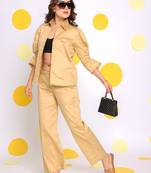 Beige shirt and pant 2 piece set summer relaxed 100% cotton co-ord set