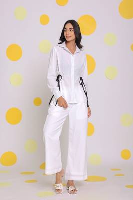 White shirt and pant 2 piece set summer relaxed linen co-ord set 1