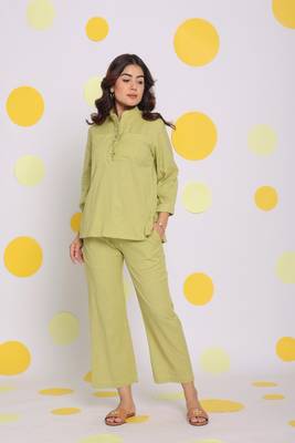 Light green shirt and pant two piece set summer everyday wear linen co-ord set 1
