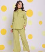 Light green shirt and pant two piece set summer everyday wear linen co-ord set