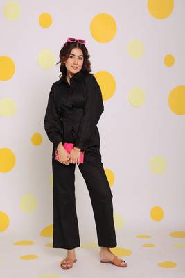 Black shirt and pant two piece set summer everyday wear 100% cotton co-ord set 1