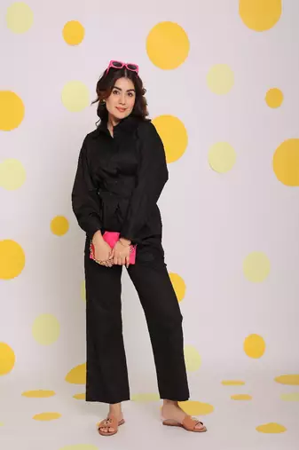 Black shirt and pant two piece set summer everyday wear 100% cotton co-ord set