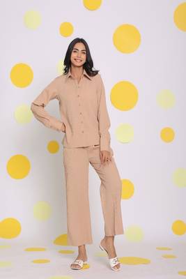 Beige shirt and pant two piece set summer everyday wear co-ord set 1