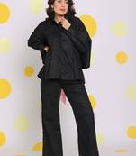 Black buttoned shirt with baby pink back tie up and pant summer everyday wear 100% cotton co-ord set