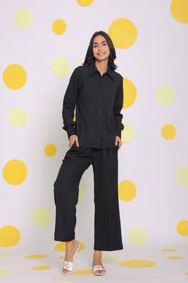 Black shirt and pant two piece set summer everyday wear co-ord set 1