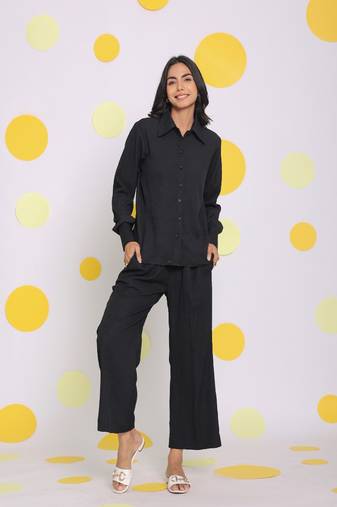 Black shirt and pant two piece set summer everyday wear co-ord set