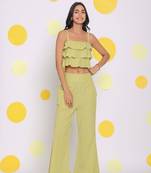 Light green layered crop top and high waist pant summer relaxed linen co-ord set
