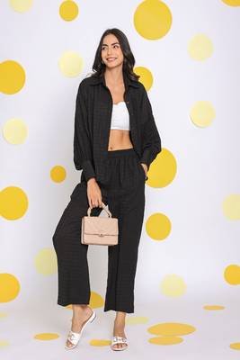 Solid black shirt and pant two piece set summer everyday wear co-ord set 1
