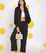 Solid black shirt and pant two piece set summer everyday wear co-ord set