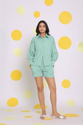 Light green shirt and shorts two piece set summer casual co-ord set 1